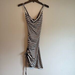 SHEIN Black & white dress with side ruching detail, crisscross back, size 6